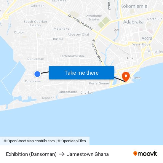 Exhibition (Dansoman) to Jamestown Ghana map