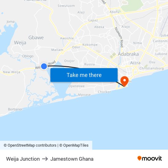 Weija Junction to Jamestown Ghana map