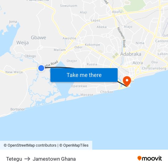 Tetegu to Jamestown Ghana map