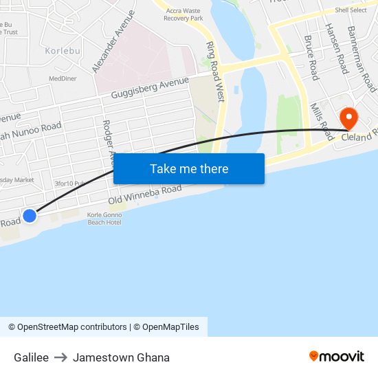 Galilee to Jamestown Ghana map