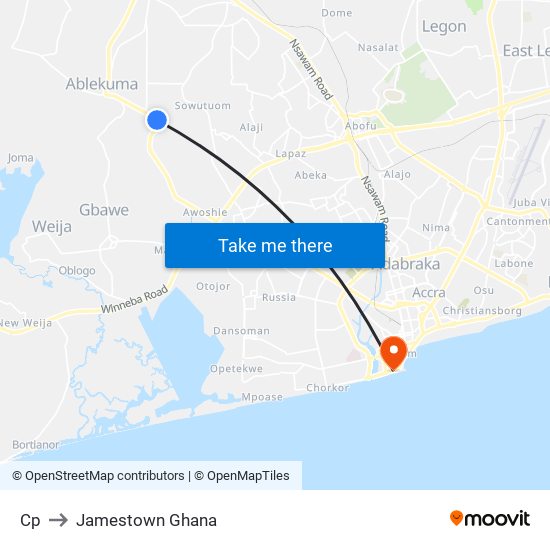 Cp to Jamestown Ghana map