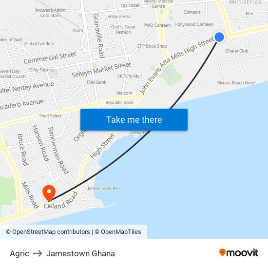 Agric to Jamestown Ghana map