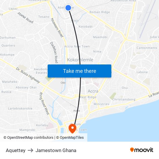 Aquettey to Jamestown Ghana map