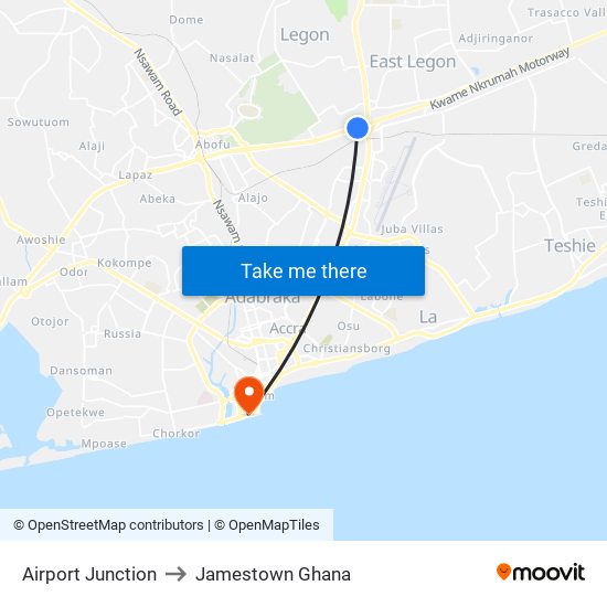 Airport Junction to Jamestown Ghana map