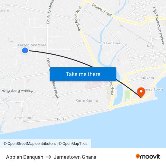 Appiah Danquah to Jamestown Ghana map