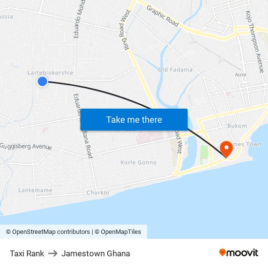 Taxi Rank to Jamestown Ghana map