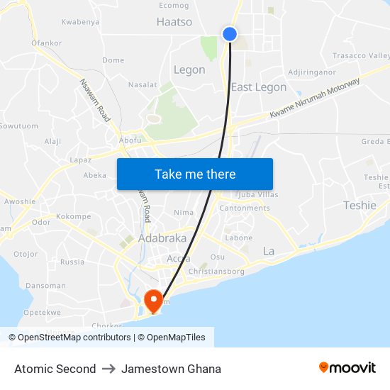 Atomic Second to Jamestown Ghana map