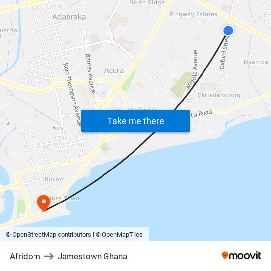 Afridom to Jamestown Ghana map