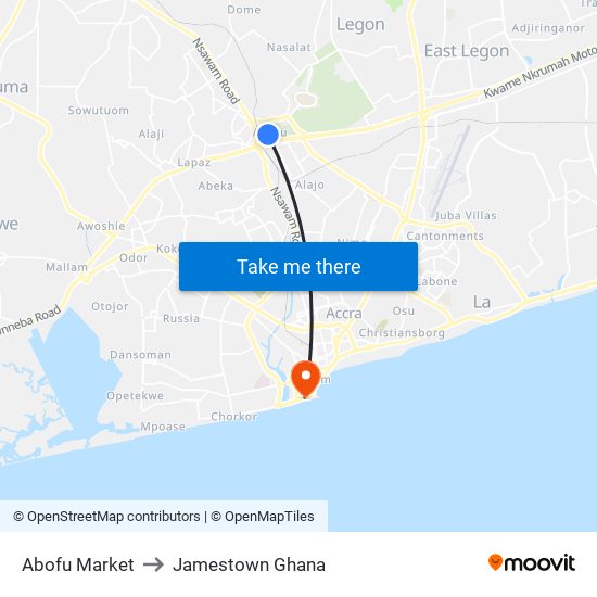 Abofu Market to Jamestown Ghana map