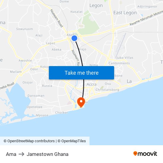 Ama to Jamestown Ghana map