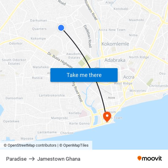 Paradise to Jamestown Ghana map