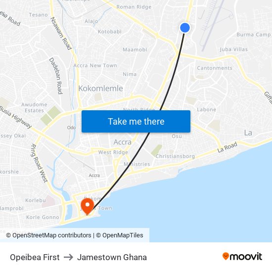Opeibea First to Jamestown Ghana map