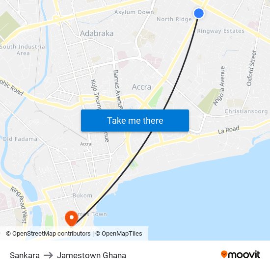 Sankara to Jamestown Ghana map