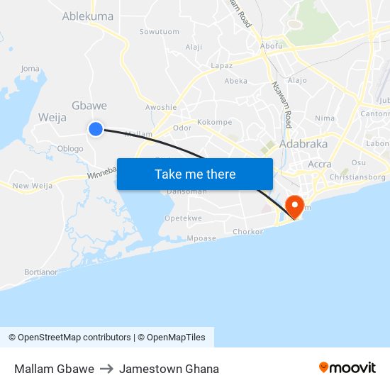 Mallam Gbawe to Jamestown Ghana map