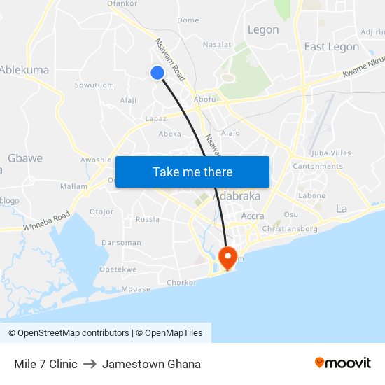 Mile 7 Clinic to Jamestown Ghana map