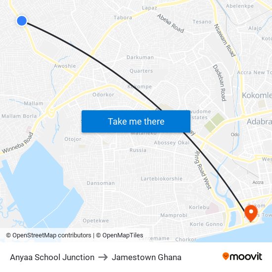 Anyaa School Junction to Jamestown Ghana map