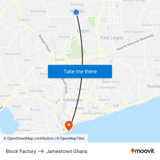Block Factory to Jamestown Ghana map