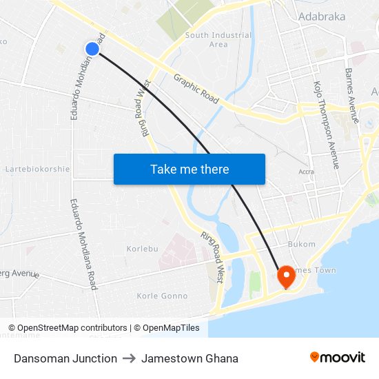 Dansoman Junction to Jamestown Ghana map