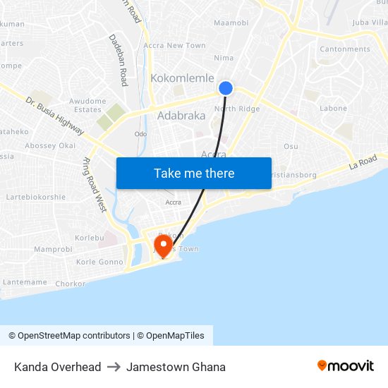 Kanda Overhead to Jamestown Ghana map