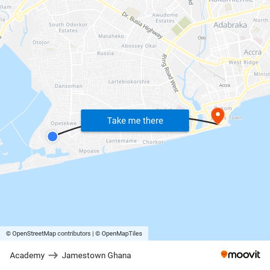 Academy to Jamestown Ghana map