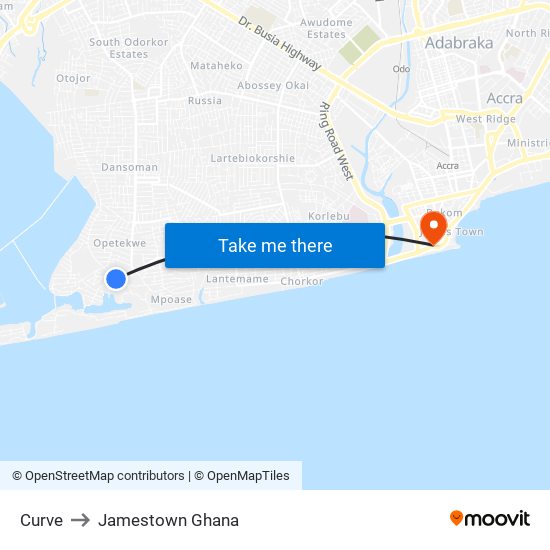 Curve to Jamestown Ghana map