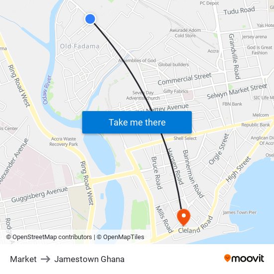 Market to Jamestown Ghana map