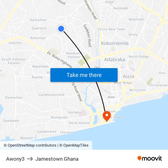 Awony3 to Jamestown Ghana map