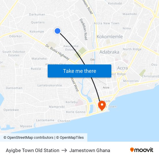 Ayigbe Town Old Station to Jamestown Ghana map