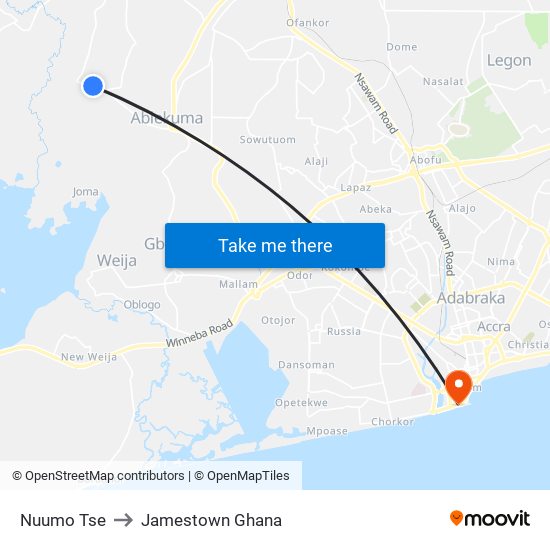 Nuumo Tse to Jamestown Ghana map