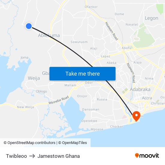 Twibleoo to Jamestown Ghana map