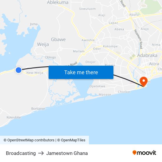 Broadcasting to Jamestown Ghana map