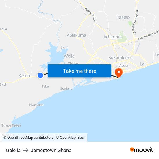 Galelia to Jamestown Ghana map
