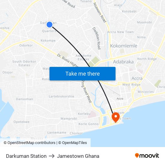 Darkuman Station to Jamestown Ghana map