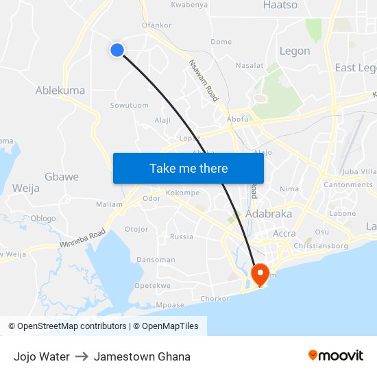 Jojo Water to Jamestown Ghana map