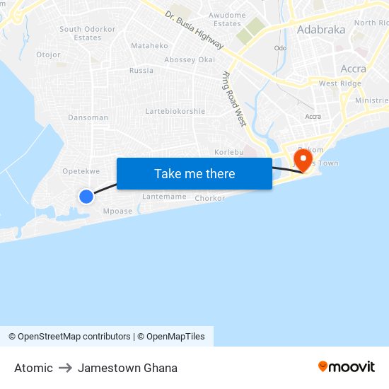 Atomic to Jamestown Ghana map