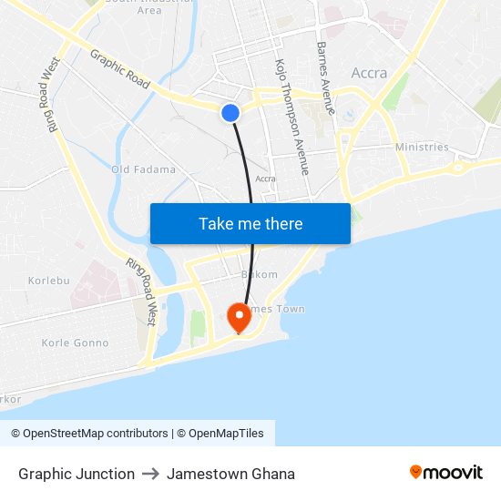 Graphic Junction to Jamestown Ghana map