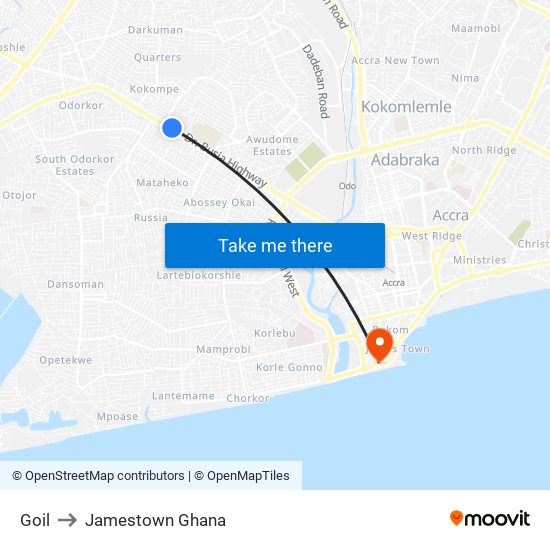 Goil to Jamestown Ghana map