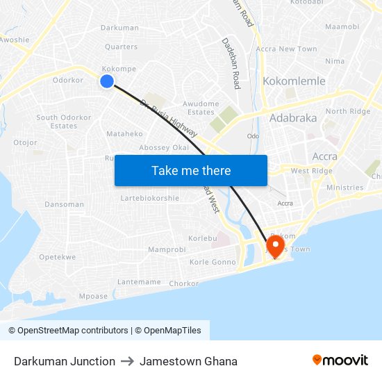 Darkuman Junction to Jamestown Ghana map