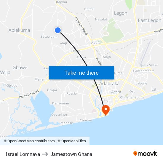 Israel Lomnava to Jamestown Ghana map