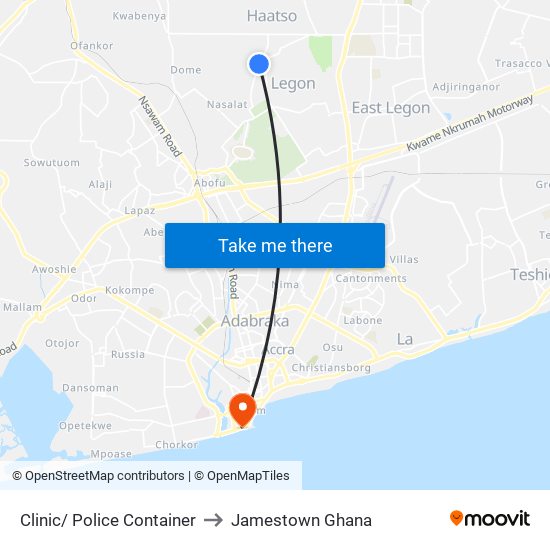 Clinic/ Police Container to Jamestown Ghana map