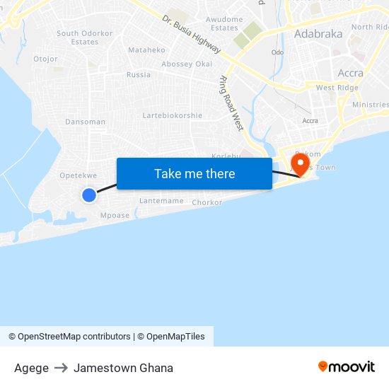 Agege to Jamestown Ghana map
