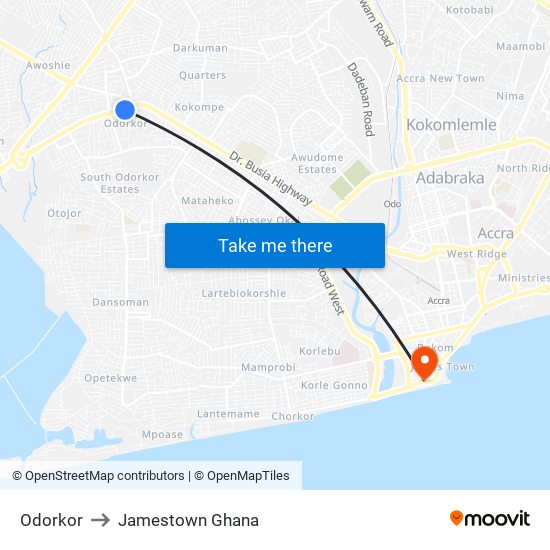 Odorkor to Jamestown Ghana map