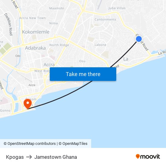 Kpogas to Jamestown Ghana map