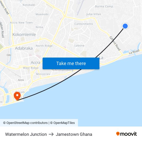 Watermelon Junction to Jamestown Ghana map