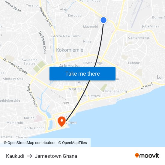 Kaukudi to Jamestown Ghana map