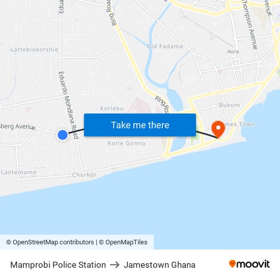 Mamprobi Police Station to Jamestown Ghana map