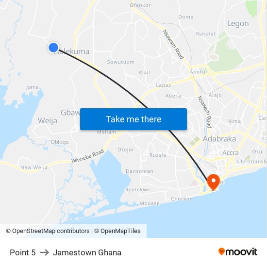 Point 5 to Jamestown Ghana map