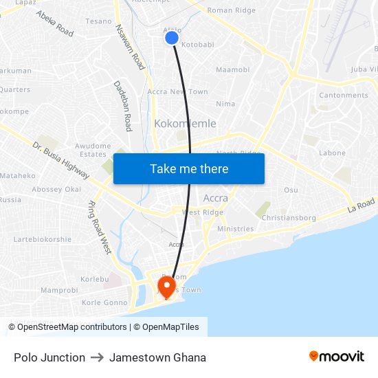 Polo Junction to Jamestown Ghana map