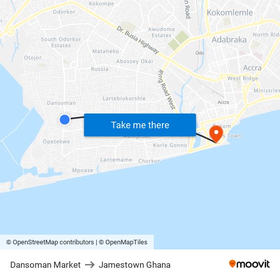 Dansoman Market to Jamestown Ghana map