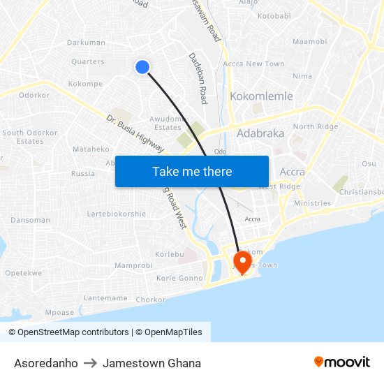 Asoredanho to Jamestown Ghana map